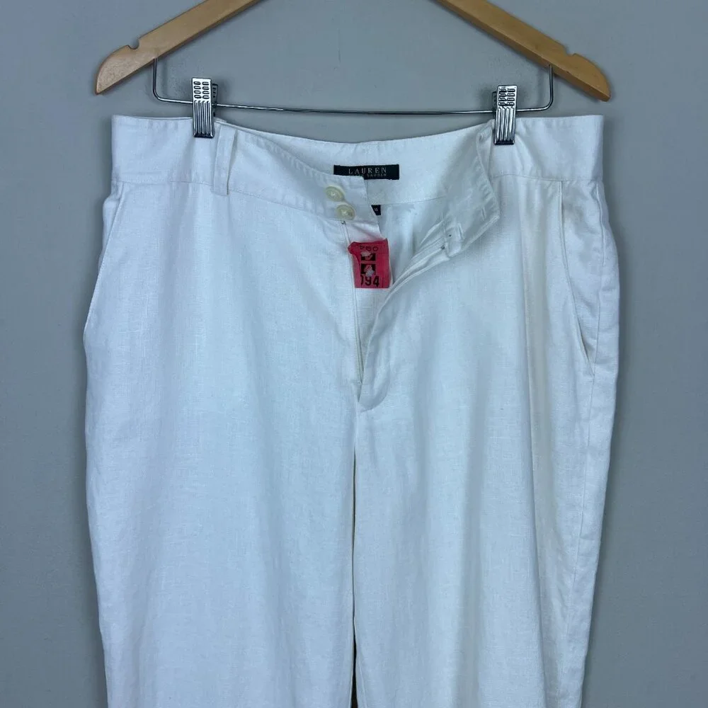 Lauren Ralph Lauren Trousers Pants Womens‎ 14 Ivory 100% Linen Wide Leg Lined
